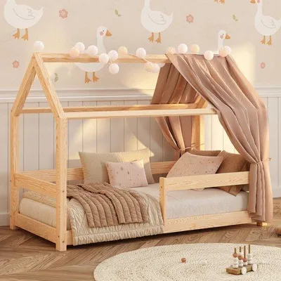 Zdjęcie produktu dla Łóżko młodzieżowe 90x190 cm - Wykonane z litego drewna - Zabezpieczenie przed wypadnięciem - Stelaż pod materac do 230 kg - Skandynawski design - Łatwy montaż - Łóżko dla dzieci