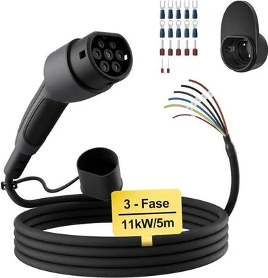 Zdjęcie produktu dla Kabel do ładowania typu 2, otwarty koniec, 11 kW, [3-fazowy|5m|16A], do wallboxów/stacji ładowania, kabel zastępczy