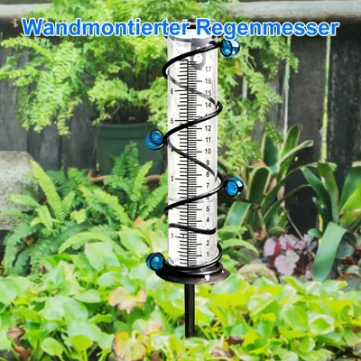 Produktbild von Niederschlagsmesser mit standfester Metallhalterung – Wettermesser für den Garten, Skala bis 170 mm, gut lesbar – samt Rasen, Beet oder Hof