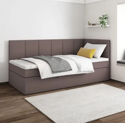 Produktbild von Boxspringbett POLA 90x200 cm, T25 Topper, Kinderbett, Jugendbett, Einzelbetten, Bett, Stauraum Polsterbett, Matratze H3, RECHTS (Braun - Itaka 20)