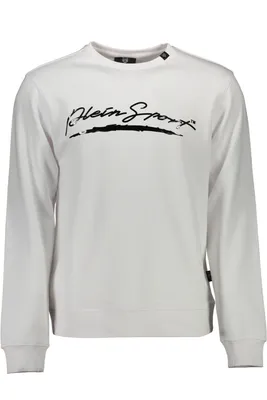 Produktbild von Weißes Langarm-Sweatshirt für Herren mit Print und Rundhals.