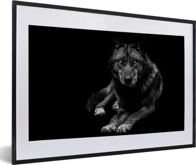 Produktbild von MuchoWow® Gerahmtes Poster Tiere - Wolf - Schwarz - Weiß - Porträt 60x40 cm - Poster mit Schwarzem Bilderrahmen Wandposter Rahmen Foto Bilder - Schlafzimmer - Plakat in Rahmen - Drucken