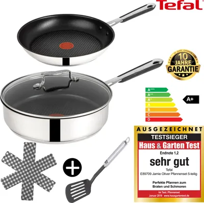 Produktbild von Tefal Jamie Oliver J90930 Induktionspfannen-Set – 20cm Bratpfanne & 25cm Schmorpfanne mit Glasdeckel, Titanium Excellence Antihaft, Thermo-Spot