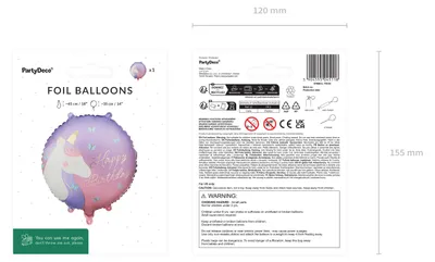 Immagine prodotto di Palloncino in foil Pastille Happy Birthday Unicorno 35x35cm Rosa / Viola