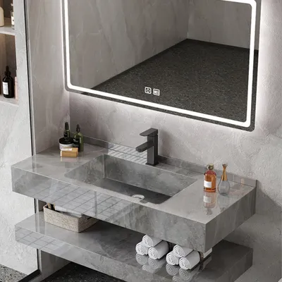 Zdjęcie produktu dla Zestaw do łazienki 360Home: umywalka, szafka łazienkowa, lustro, kolor szary, wymiary 120 cm