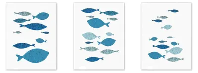 3er-Set Canvas-Wandbilder Cartoon Fische, 30x40 cm