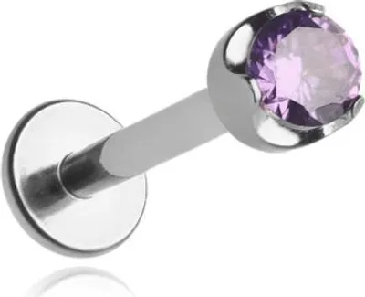Image de Boucle d'oreille labret en titane avec zircone violette 1,2/8/3,5