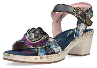 Produktbild von Laura Vita Damen Sandalette Leder mit Struktur Blütenapplikation Strass Beao 16, Größe:40 EU, Farbe:Blau