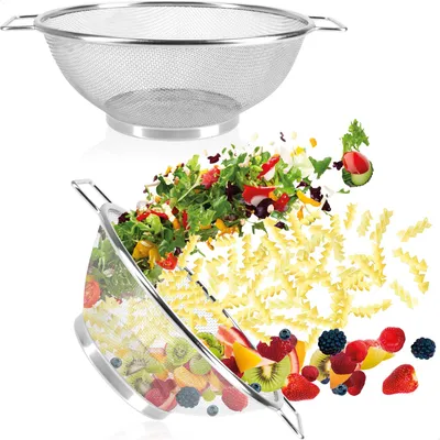 Produktbild von com-four® 2er Set Küchensiebe - Edelstahl Seiher in zwei Größen mit Griffen