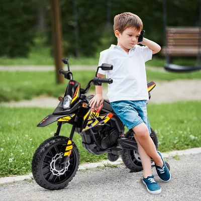 Zdjęcie produktu dla AIYAPLAY Elektryczny motocykl dziecięcy Aprilia z USB, kółkami bocznymi, muzyką, reflektorem, elektryczny motocykl dziecięcy 6 km/h z 2 kółkami bocznymi dla dzieci w wieku 3-8 lat, żółty