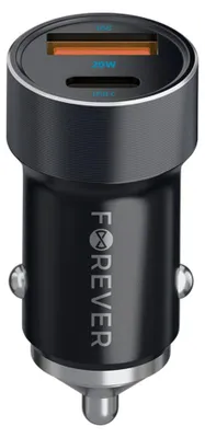 Obrázek produktu pro Nabíječka do auta Forever CC-06 PD QC, černá, 1x USB-C, 1x USB, 20W + USB-C kabel