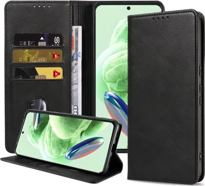 Produktbild von Smartphonica Handytasche passend für Xiaomi Redmi Note 12 5G Kunstlederhülle mit Magnetverschluss und Kartenhalter Buchhülle mit Klappe - Schwarz