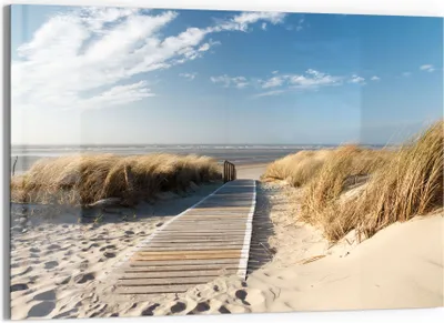 Produktbild von DEQORI Glasbild Echtglas 90x60 cm 'Strandaufgang am Meer' Wandbild Bild modern Deko