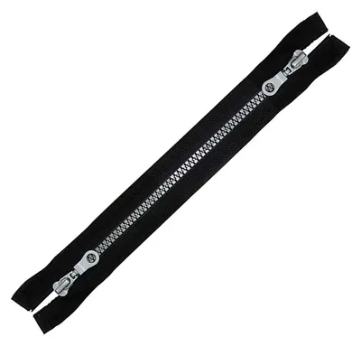 2-Wege Reißverschluss Profil 5mm teilbar für Mäntel Jacken 70cm schwarz-silber