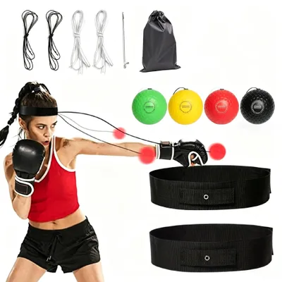 Produktbild von OKWISH Fitnessbälle, Box-Reaktionsball Set, 4 Bälle mit 2 Kopfbanden, Reflex- & Koordinationstraining für Boxen & Fitness