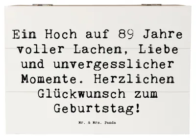 Produktbild von Mr. & Mrs. Panda Geschenkbox Spruch 89. Geburtstag 22 x 15 cm - Weiß - Geschenk, Box, Happy Birthday, Herzlichen Glückwunsch, geschenkkiste, Truhe, Meilenstein, Kiste