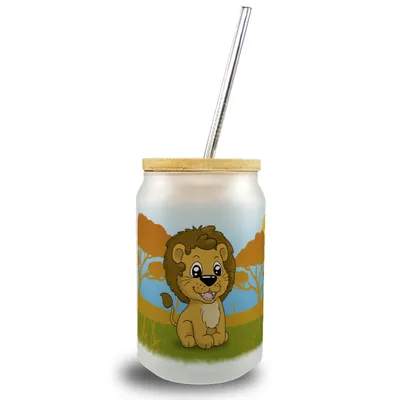 Produktbild von Löwenkind Trinkglas mit Bambusdeckel