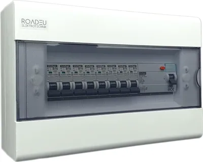 Produktbild von RoadEu - Leitungsschutzschalter - Set Fi Schutzschalter 40A 4P typ A/AC - 8x B 16A Sicherungsautomat in einem Aufputz Verteilerkasten