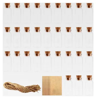 Produktbild von 30 Stück 10ml Mini-Glasfläschchen Wunschflaschen mit Korken und Hanfseil für Hochzeitsfeiern und Dekoration