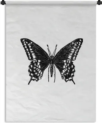Produktbild von MuchoWow® Wandteppich Wandbehang Schmetterling - Tiere - Retro - Schwarz und weiß 120x160 cm Tapisserie Dekoration Wandtuch - Wohnzimmer - Moderne