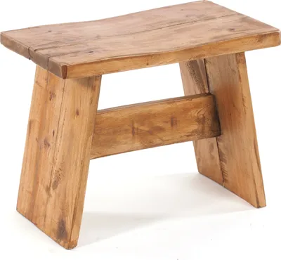 A wooden stool on a white background.