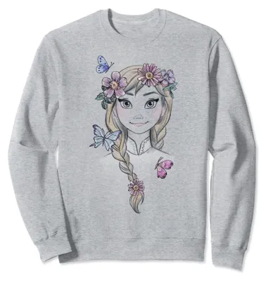 Immagine prodotto di Felpa illustrata a tema Disney Frozen, con motivi floreali in stile bohémien, raffigurante Anna