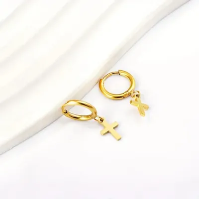 Produktbild von XCOAST Ohrringe - uni, Edelstahl, Gold, mit Kreuzanhänger - Valentinstagsgeschenk