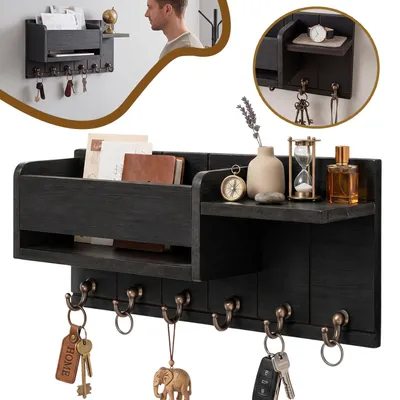Produktbild von Schlüsselbrett - Schlüsselkasten holz mit 6 Haken, Schlüsselhalter Wand für Wohnzimmer, Küche, Büro, Flur, Schlafzimmer