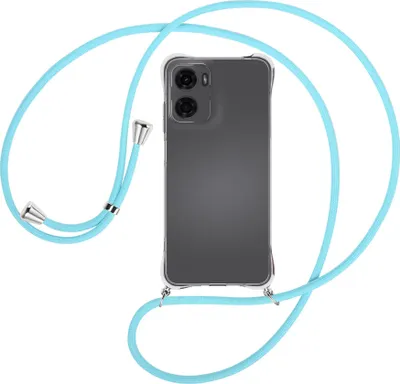 Produktbild von Handykette Backcover-Schutzhülle mit Band (Metall silberfarben) für Motorola Moto G05 - himmelblau