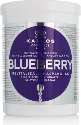 Obrázek produktu pro Kallos KJMN Blueberry Revitalising Mask 1000ml, 1000 ml, Ženy, Poškozené vlasy, Suché vlasy, Pružnost, Vyživující, Revitalizační, Lesklý, Avokádový olej, Dávkovač