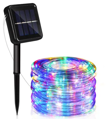 Productafbeelding van Vigevee Solar LED-lichtketting, geschikt voor buiten, tuin, balkon, terras, met zonnepaneel en grondpen, 20 meter, multicolor