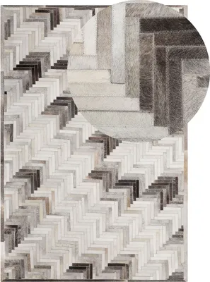 Obrázek produktu pro BELIANI Koberec šedý pravá hovězí kůže 140 x 200 cm patchwork nízký vlas geometrický vzor obdélníkový