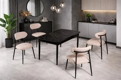 Immagine prodotto di Tavolo con 4 sedie, stile moderno, colore nero, nuovo, allungabile