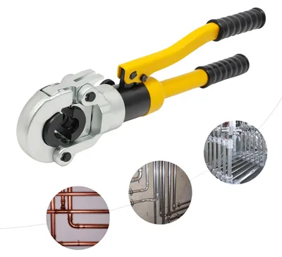 Image de Pince hydraulique pour sertissage - Outil de sertissage TH - 8 tonnes - 16/20/25/32 mm - Pour tubes PEX, PB et composites - Acier Cr40 - Jaune