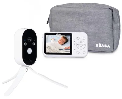 Image de Béaba, babyphone vidéo sans Wi-Fi – caméra avec batterie 36 heures, écran 2,8 pouces, vision nocturne, 0 rayonnement, VOX, veilleuse, fonction interphone, support flexible, modèle Zen Travel, couleur blanche
