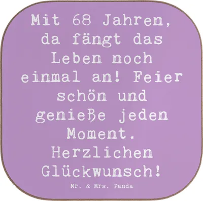 Produktbild von Mr. & Mrs. Panda Flaschenuntersetzer Spruch 68. Geburtstag Freude - Lavendeltraum - Geschenk, Geburtstagsgeschenk, besondere Anlässe, gläseruntersetzer, Happy Birthday