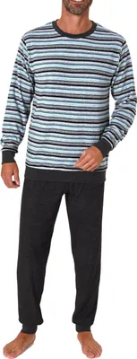 Produktbild von Eleganter Herren langarm Frottee Schlafanzug Pyjama mit Bündchen - auch in Übergrößen ; hellblau , 60