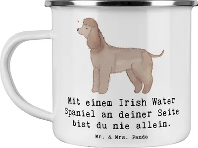 Produktbild von Mr. & Mrs. Panda Kaffeepott Irish Water Spaniel Begleiter - Weiß - Geschenk, Hunderasse, Familienhund, treue, Teetasse, nie allein, becher emaille, Hunderassen Charakter