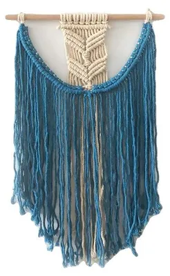 Image de Tapis en macramé, décoration murale bohème, coton et bois, 009lanse, L-a
