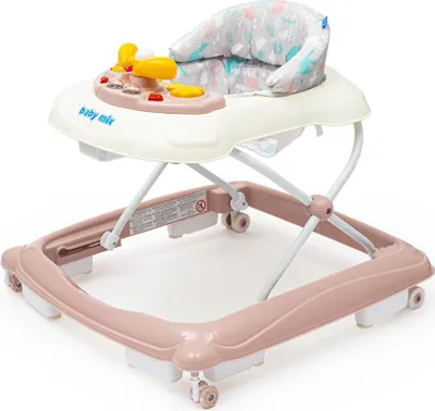 Obrázek produktu pro Baby Mix Dětské chodítko s volantem a silikonovými kolečky, růžové
