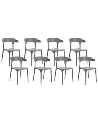 Produktbild von BELIANI Esszimmerstuhl 8er Set Grau Kunststoff Stapelbar Skandi Modern für Innen- und Außenbereich Garten Terrasse Balkon Wohnzimmer Esszimmer
