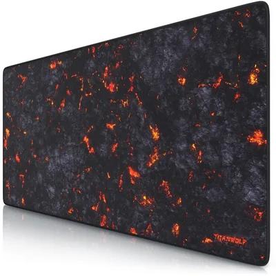 Zdjęcie produktu dla Podkładka pod mysz do gier Titanwolf XXL, 900 x 400 x 3 mm, podkładka na biurko, zmywalna, antypoślizgowy spód, szybkość i precyzja, motyw lawy