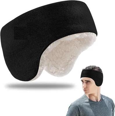 Produktbild von Famanu Ohrwärmer Winterkopfbedeckung - Schwarze elastische Ohrenschützer aus Plüsch