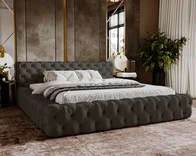 Obrázok produktu pre Čalúnená posteľ 180x200 cm Vigo - posteľ Chesterfield so zamatovou látkou - zásuvka, čelo postele a lamelový rám (tmavošedý - Amor Velvet 4321)
