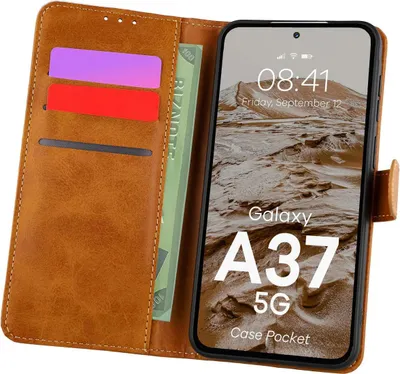 Produktbild von Handyhülle mit Klappe für Galaxy A37 5G, Bizon Case Pocket, Braun