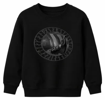 Image de Sweatshirt pour enfant, motif bateau nordique avec runes, dragon, et symbole d'Odin, couleur noire, taille 104