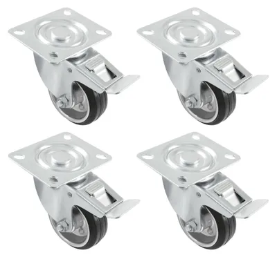4 Möbelrollen Ø 100 mm, 100 kg pro Rolle, Gummi, mit Bremse