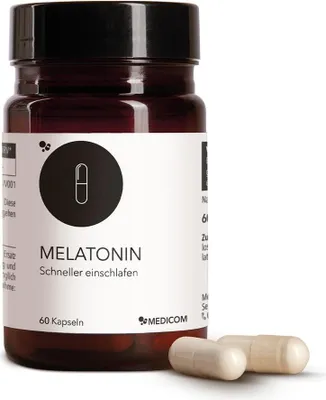 Produktbild von Medicom Melatonin mit 1 mg Melatonin, 60 Kapseln, für gute Schlummernächte
