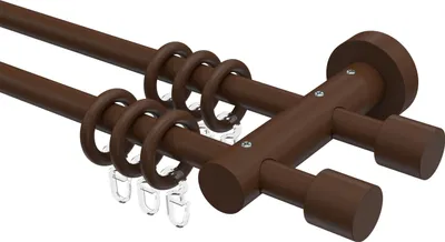 Produktbild von Interdeco Gardinenstange / Vorhangstange Nussbaum lackiert, Typ Adrian Pin (Kappe), 16 mm Ø 2-läufig, 100 cm