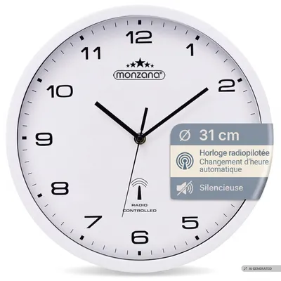 Image de MONZANA® Horloge murale radio pilotée à quartz silencieuse blanche Ø 31cm avec trotteuse Changement d'heure automatique